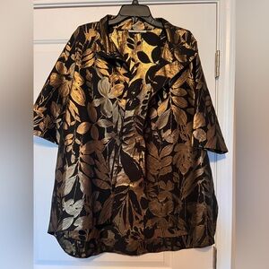 Bryn Walker Metallic Gold and Black Floral Shawl